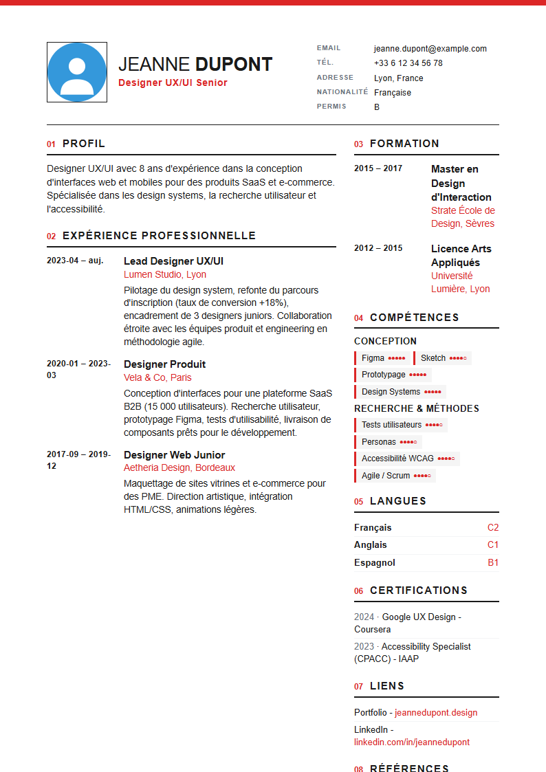 Preview of a CV template